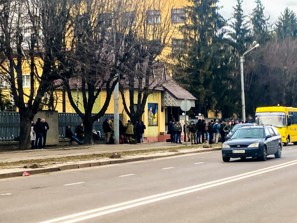 In one of Ukraine’s cultural capitals, cafes are now bomb shelters and the men wear fatigues
