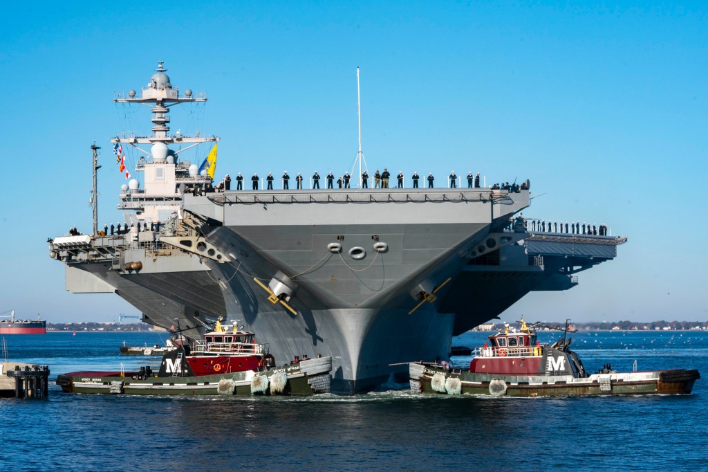 USS Gerald R Ford leaves Norfolk for first full-length deployment