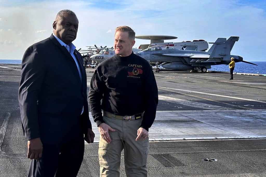 Austin makes unannounced visit to aircraft carrier Gerald R. Ford