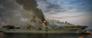 Firefighters battle to keep Bonhomme Richard’s flames away from fuel