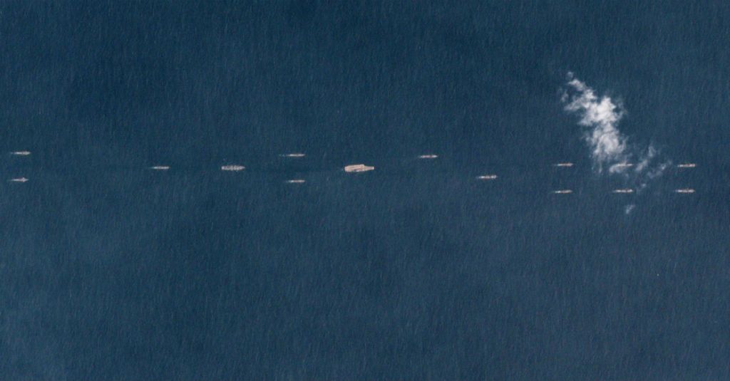 Chinese flotilla transits South China Sea, satellite imagery shows