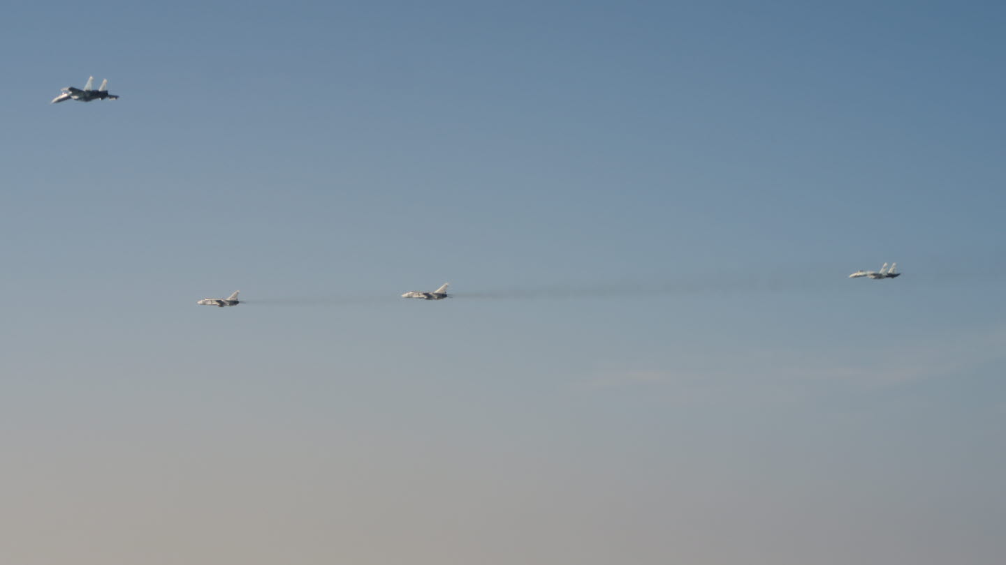 Two Russian Sukhoi Su-27s and two Su-24s violated Sweden's airspace on March 2, 2022, the Swedish Air Force said. The Swedes sent Gripen jets to escort them away in a brief interaction. (Swedish Air Force photo)