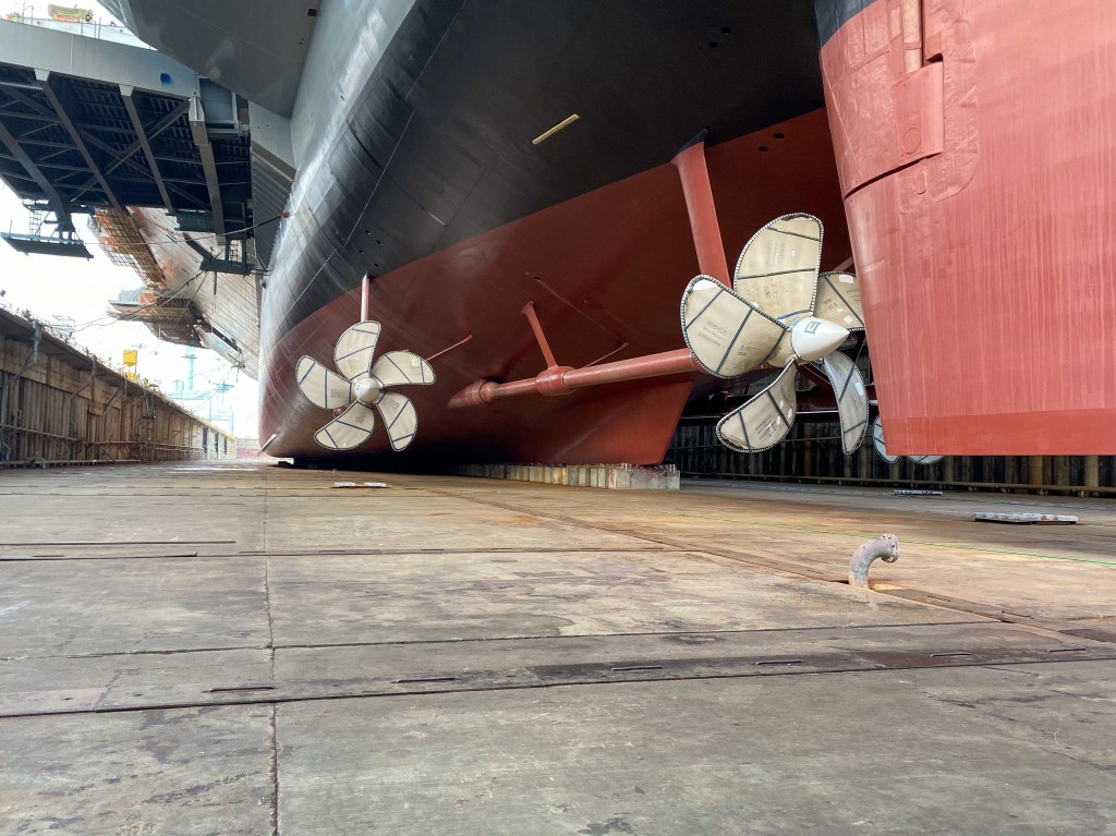 Get an up-close look at the Navy’s next carrier before she leaves dry dock for the first time